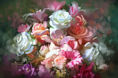 Malba - Růžová kytice