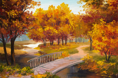 Malba - Podzimní les s řekou