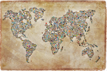 Koláž s mapou světa