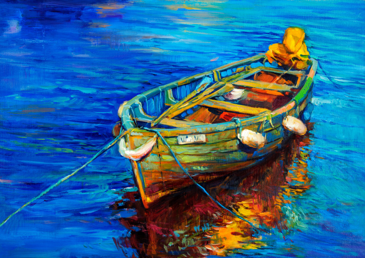 Malba - Loďka na moři